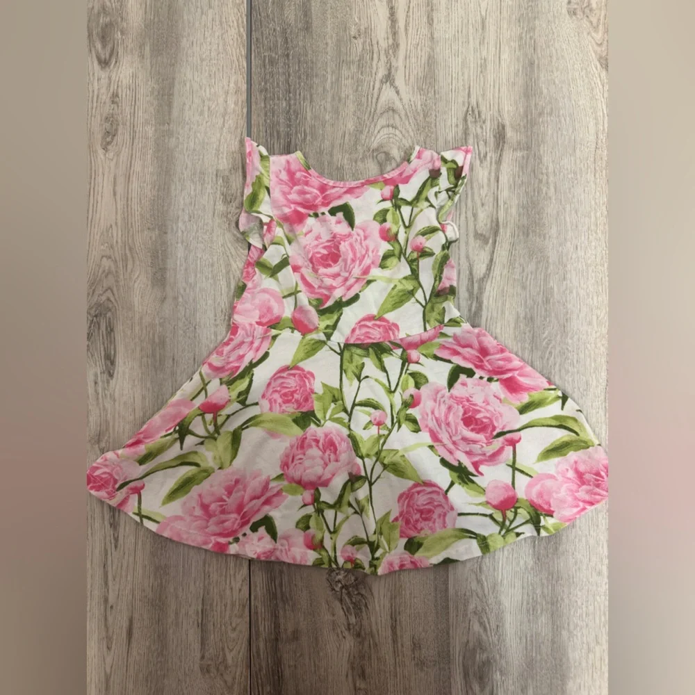 Floral Pink and Green Sleeveless Dress - Picture 4 of 5